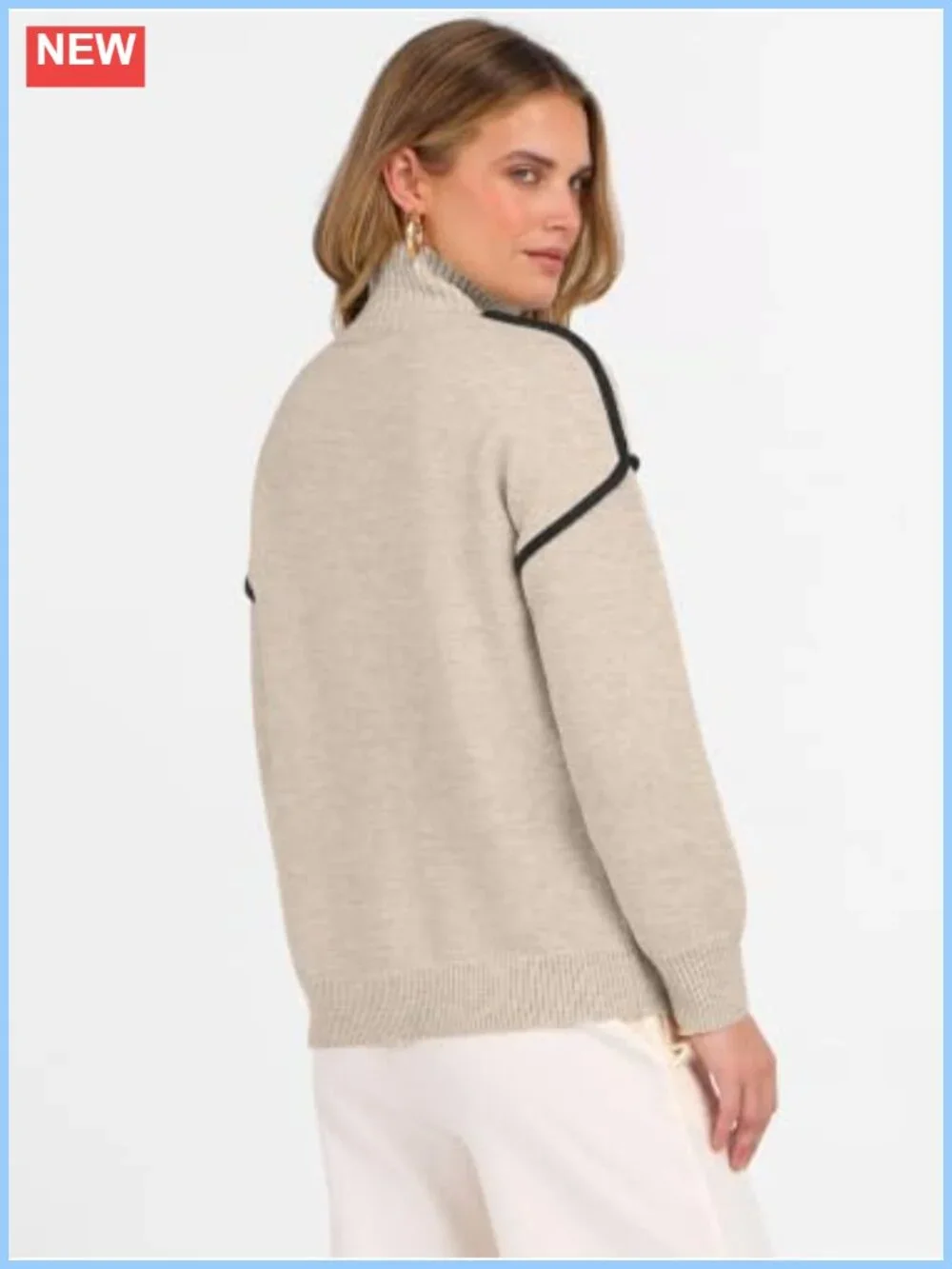 ANRABESS Women's Quarter Zip Knit V-Neck Collared Pullover Sweater